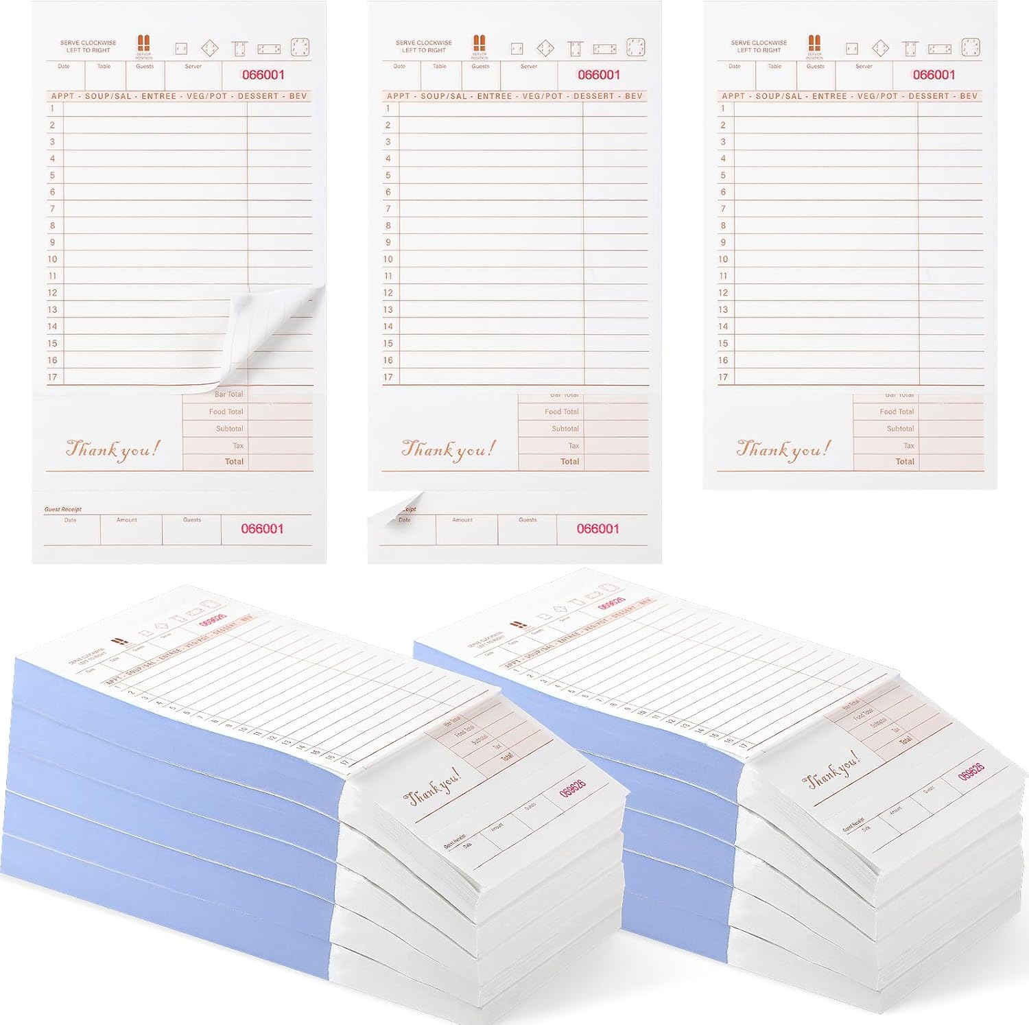 Zhanmai 5000 Sheets Guest Check Books 2 Part Carbonless Guest Check Pads Perforated Loose Server Order Checks, 20 Pack, 8.2 x 4.3 Inch Tan and White