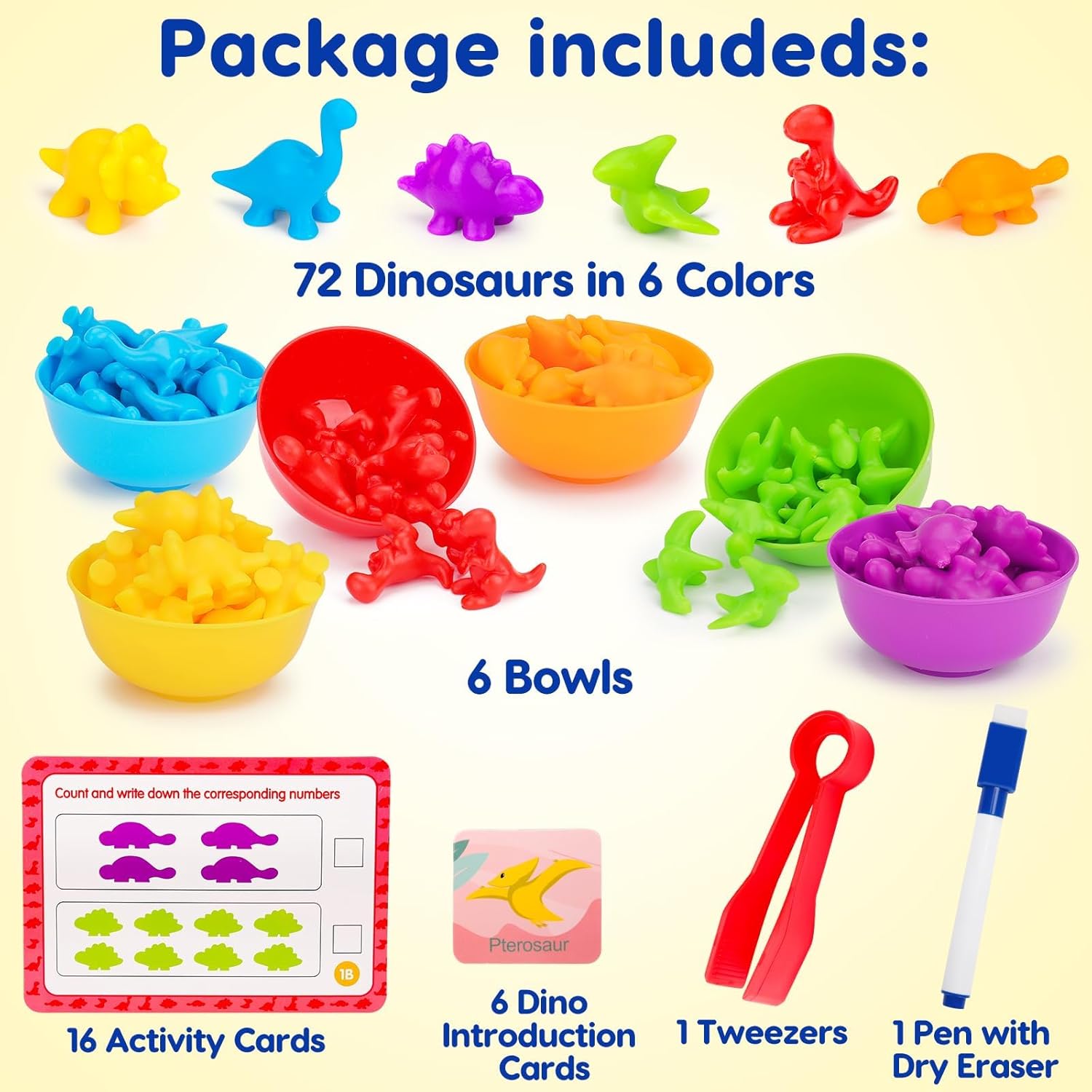 Counting Dinosaurs Montessori Toys for 3 4 5 Years Old Boys Girls Toddler Manipulatives Preschool Learning Activities Kindergarten Educational Sensory Fine Motor Skills Toys for Kids Ages 2-4 3-5 4-8