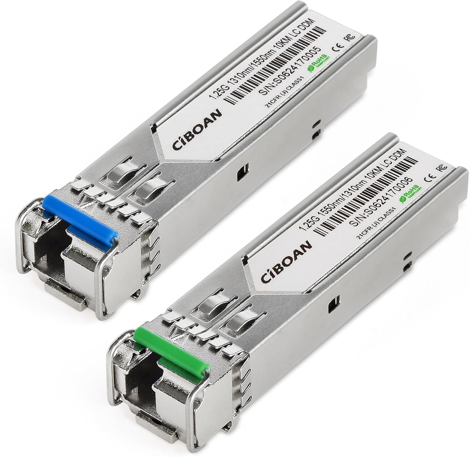 1.25G BIDI SFP Single Mode Simplex LC Fiber Fiber Module,1310nm/1550nnm,DDM,up to 10KM. for Cisco, Meraki, D-Link and More ((a Pair of)