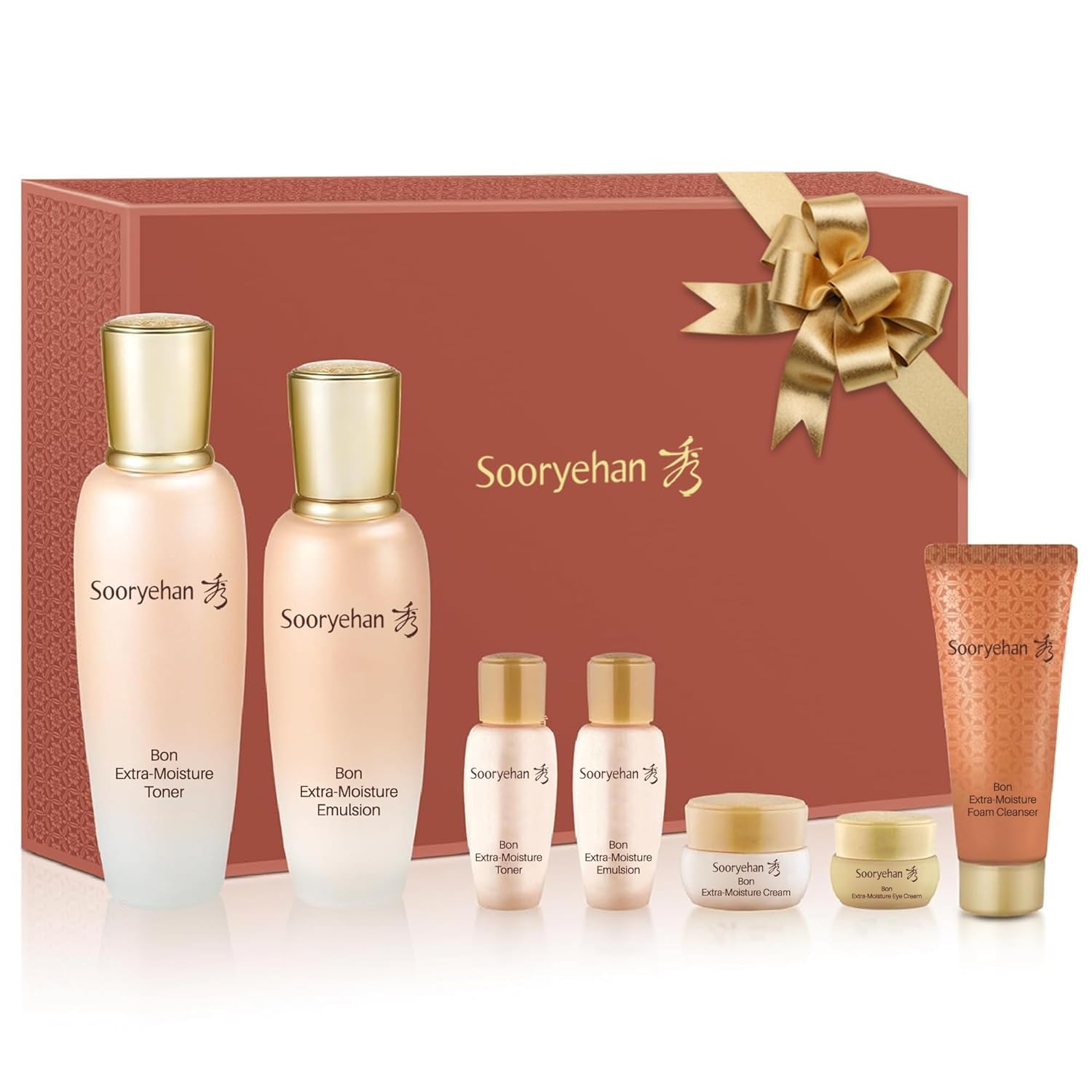 Sooryehan Bon Extra Moisture Korean Skin Care Gift Set (13.01 Fl Oz) – Luxury Premium High-end by LG Beauty. Hydrating Toner, Emulsion Lotion, Cleansing Foam, Eye Cream.