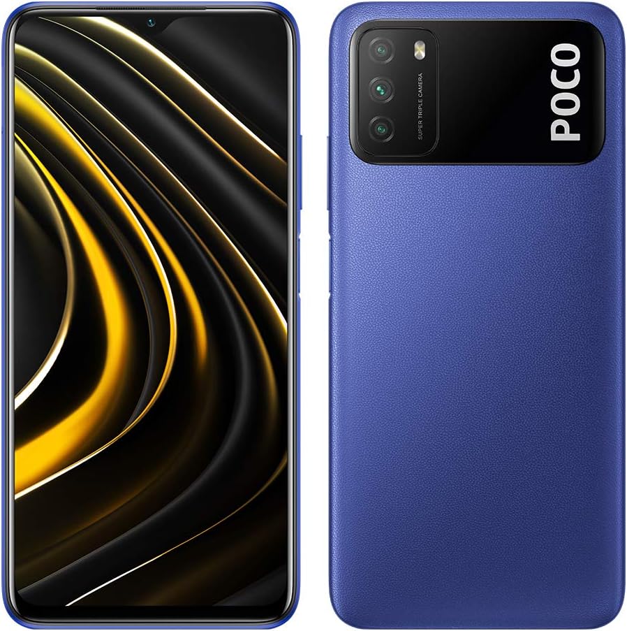 Xiaomi POCO M3 Smartphone, 4 GB + 128 GB, 6.53 “FHD + Schermo grande 1080P FHD + 50MP, Tripla Fotocamera, Batteria 6000mAh, Altoparlanti Doppi, Jack per Cuffie da 3.5 mm, Blu (Cool Blue)