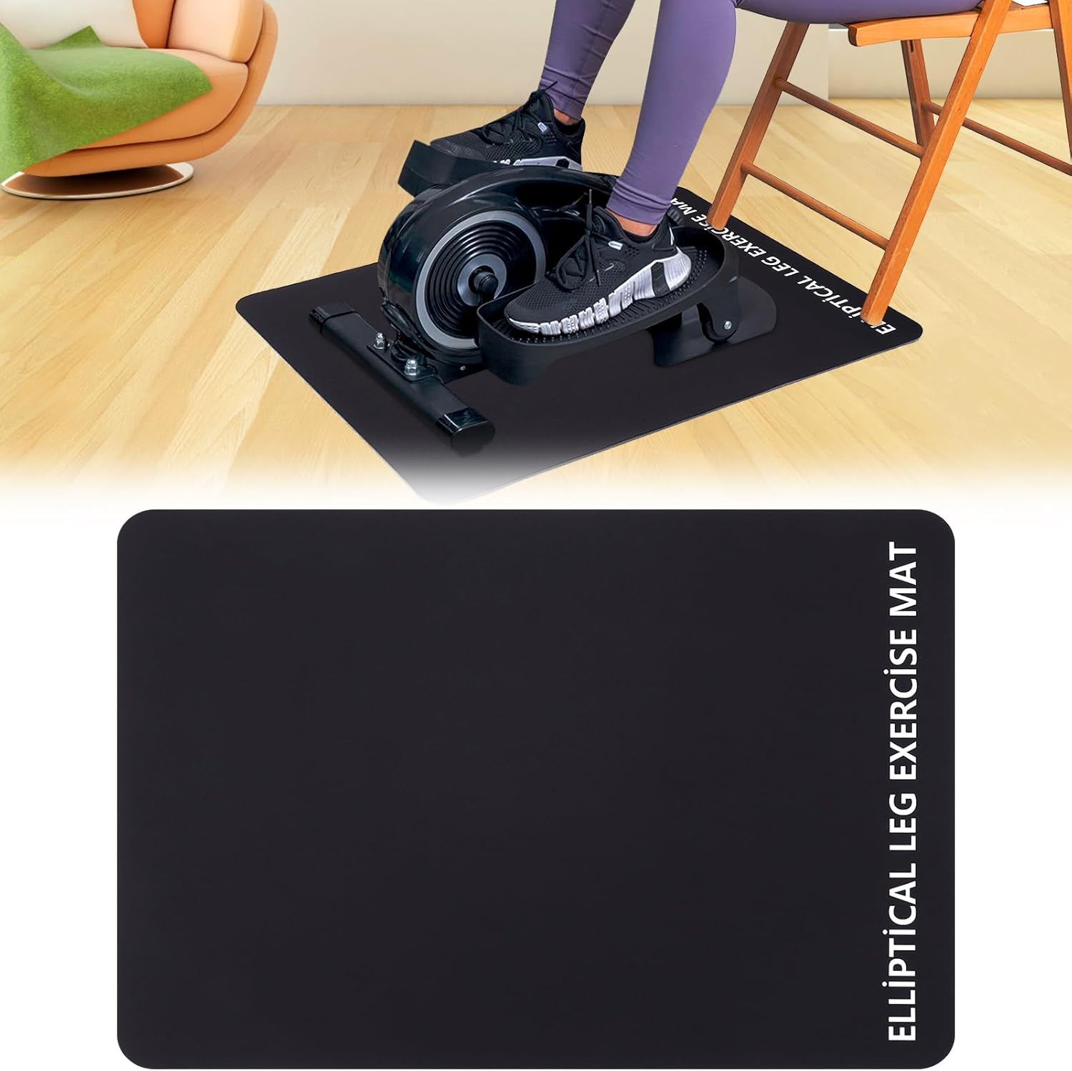 TOBWOLF Non-Slip Workout Mat for Ellipse Leg Exerciser, Ellipse Machine Mat, Exercise Mat for Under Desk Ellipticals, Suitable for Electric Seated Foot Pedal Exerciser, Stability & Floor Protection