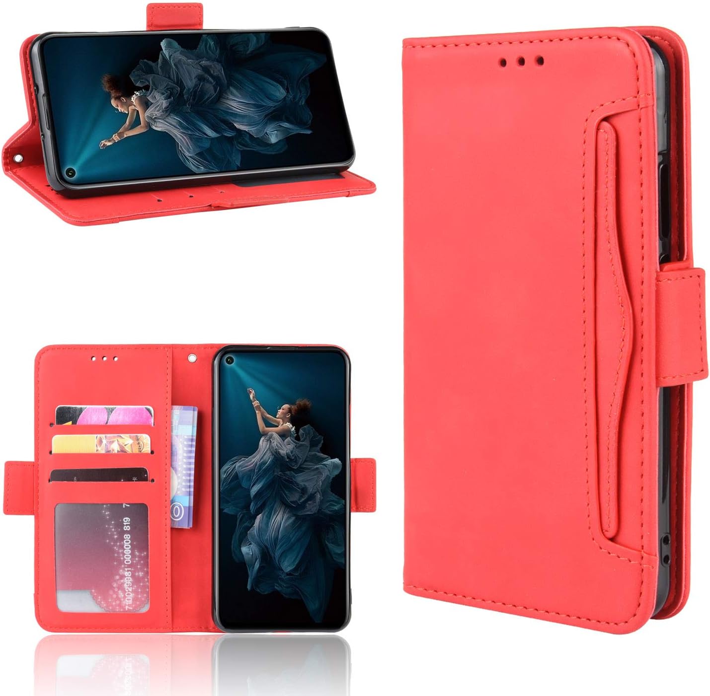 Case for Huawei Honor 20 Case Cover,Case for Huawei Nova 5T YAL-L61A YAL-L61D YAL-L71A / Honor 20 YAL-AL00 YAL-TL00 YAL-L21 / Honor 20S YAL-AL50 YAL-TL50 Case Flip Pu Leather Cover Red