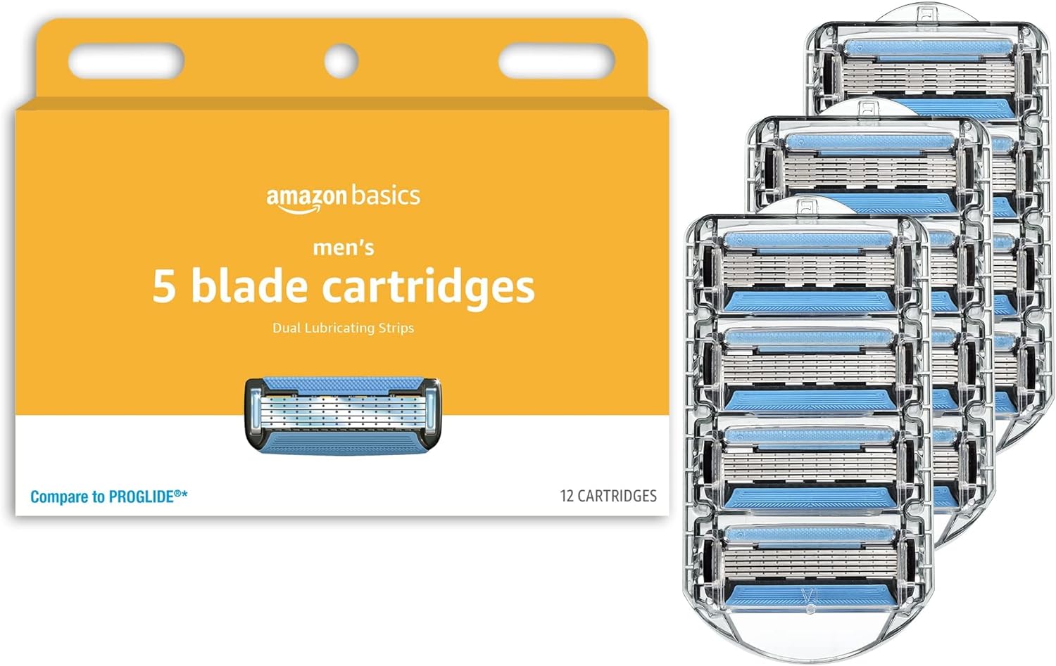 Amazon Basics 5-Blade Razor Refills for Men with Dual Lubrication and Precision Beard Trimmer, 12 Cartridges (Fits Amazon Basics Razor Handles only)