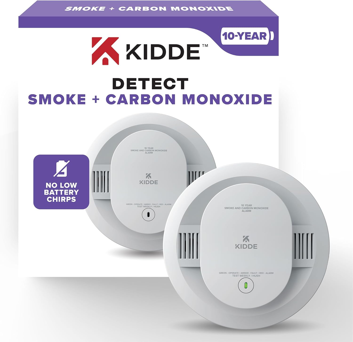 Kidde Smoke & Carbon Monoxide Detector, 10-Year Battery Powered, LED Warning Light Indicators