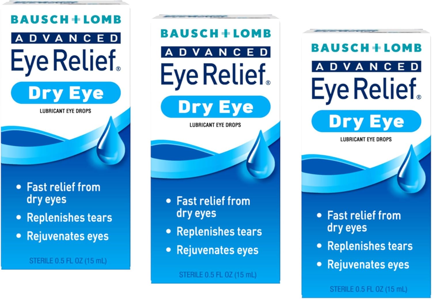 Bausch & Lomb Eye Drops for Dry Eyes & Redness Relief, Transparent, 0.5 Fl Oz (Pack of 3) (Packaging May Vary)