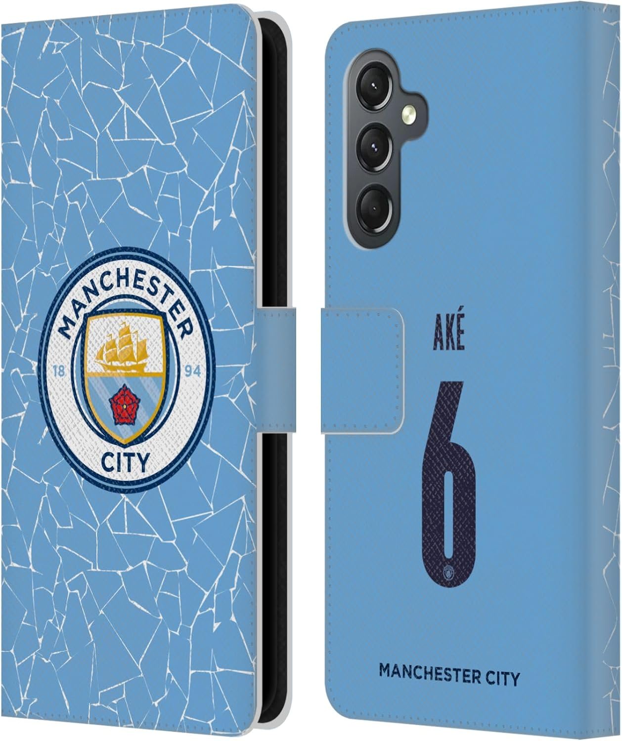 Head Case Designs Officially Licensed Manchester City Man City FC Nathan Aké 2020/21 Players Home Kit Group 1 Leather Book Wallet Case Cover Compatible with Samsung Galaxy A25 5G