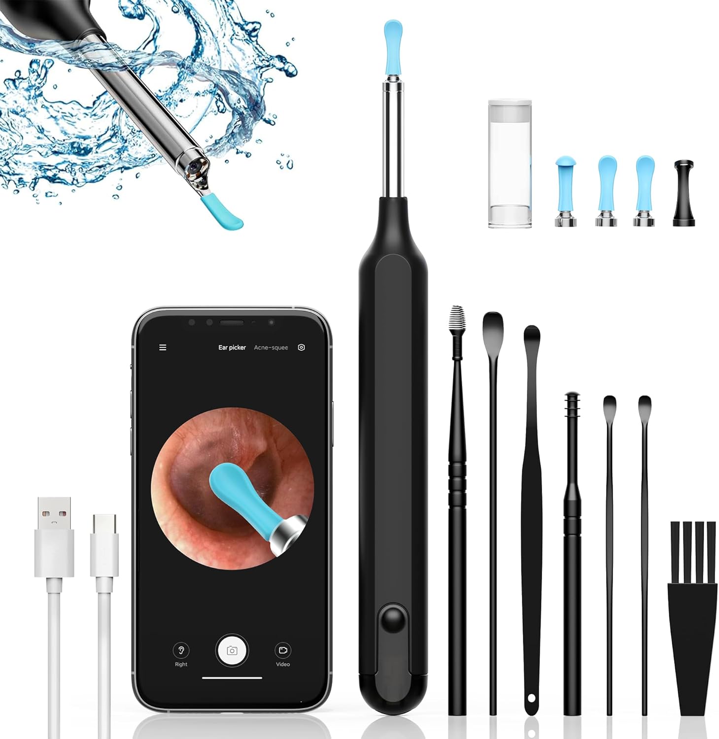 Ear Wax Removal Tool Camera – Ear Wax Removal Kit with 7 Pcs Ear Set – Ear Cleaner with Camera – Earwax Removal Kit with Light – Ear Camera with 4 Ear Spoon – Ear Cleaner for iOS & Android