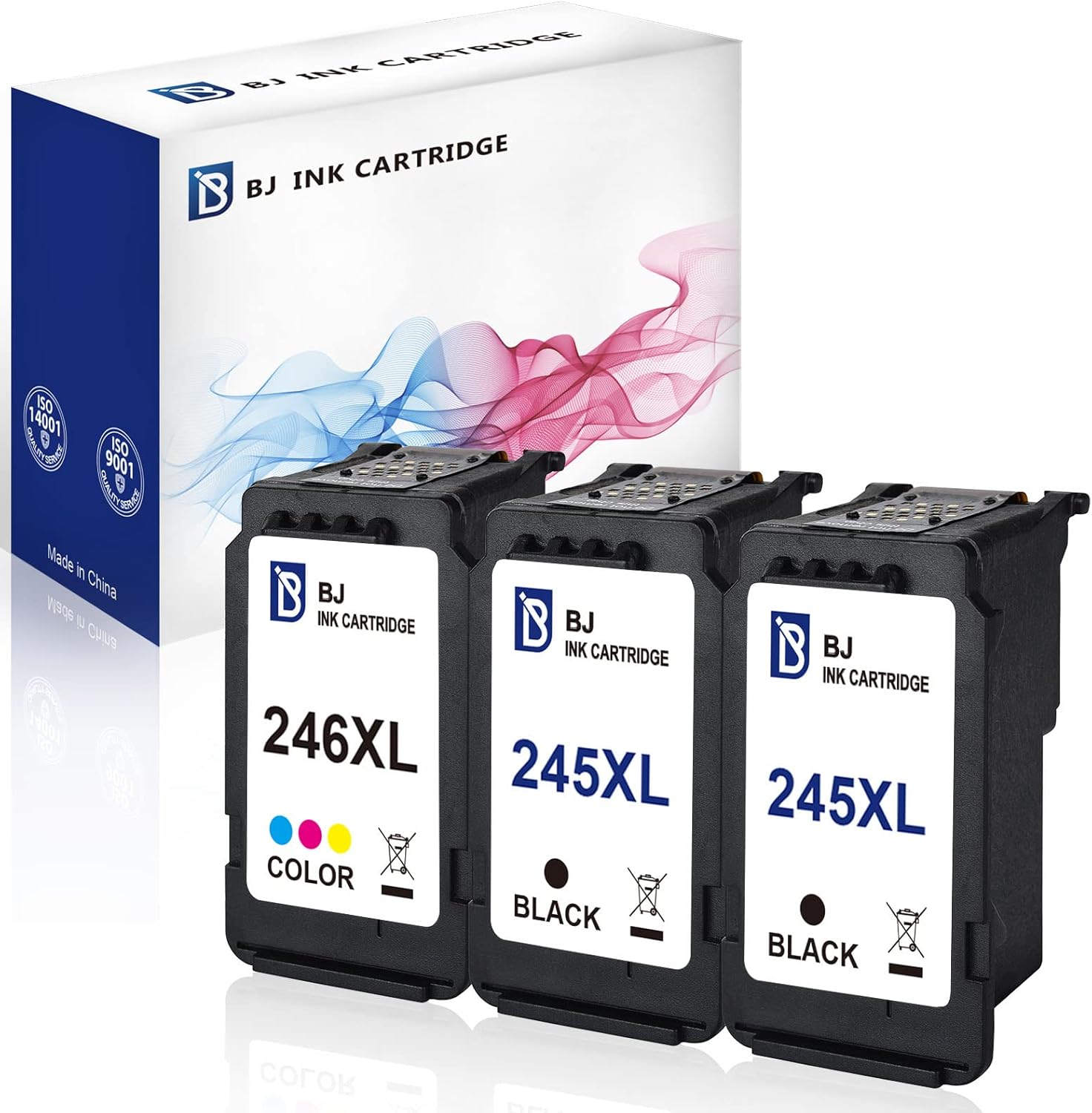 BJ Ink Cartridges Replacement for Canon PG-245XL CL-246XL Ink Cartridge Compatible with PIXMA MG2520 MG2522 MG2920 MG2922 MG2924 MG2420 MX490 MX492 IP2820 Printer(2 Black,1 Tri-Color)