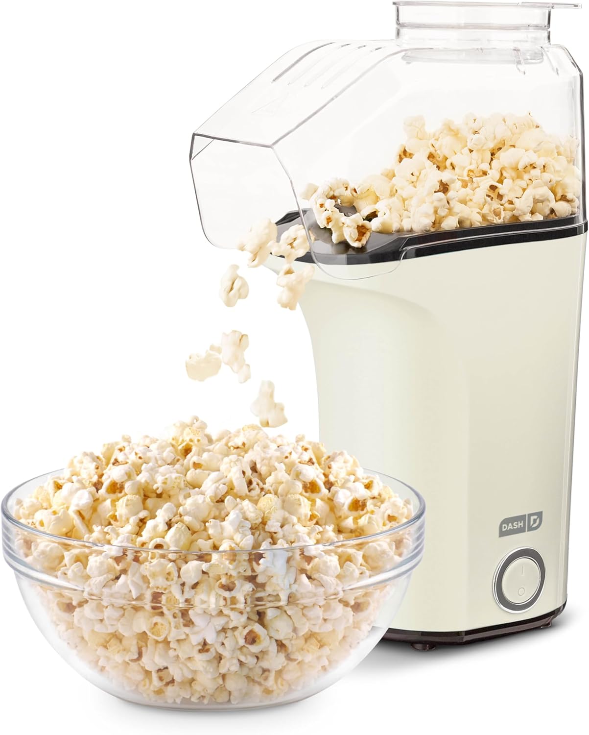 DASH Hot Air Popcorn Popper Maker with Measuring Cup to Portion Popping Corn Kernels + Melt Butter, 16 Cups – White