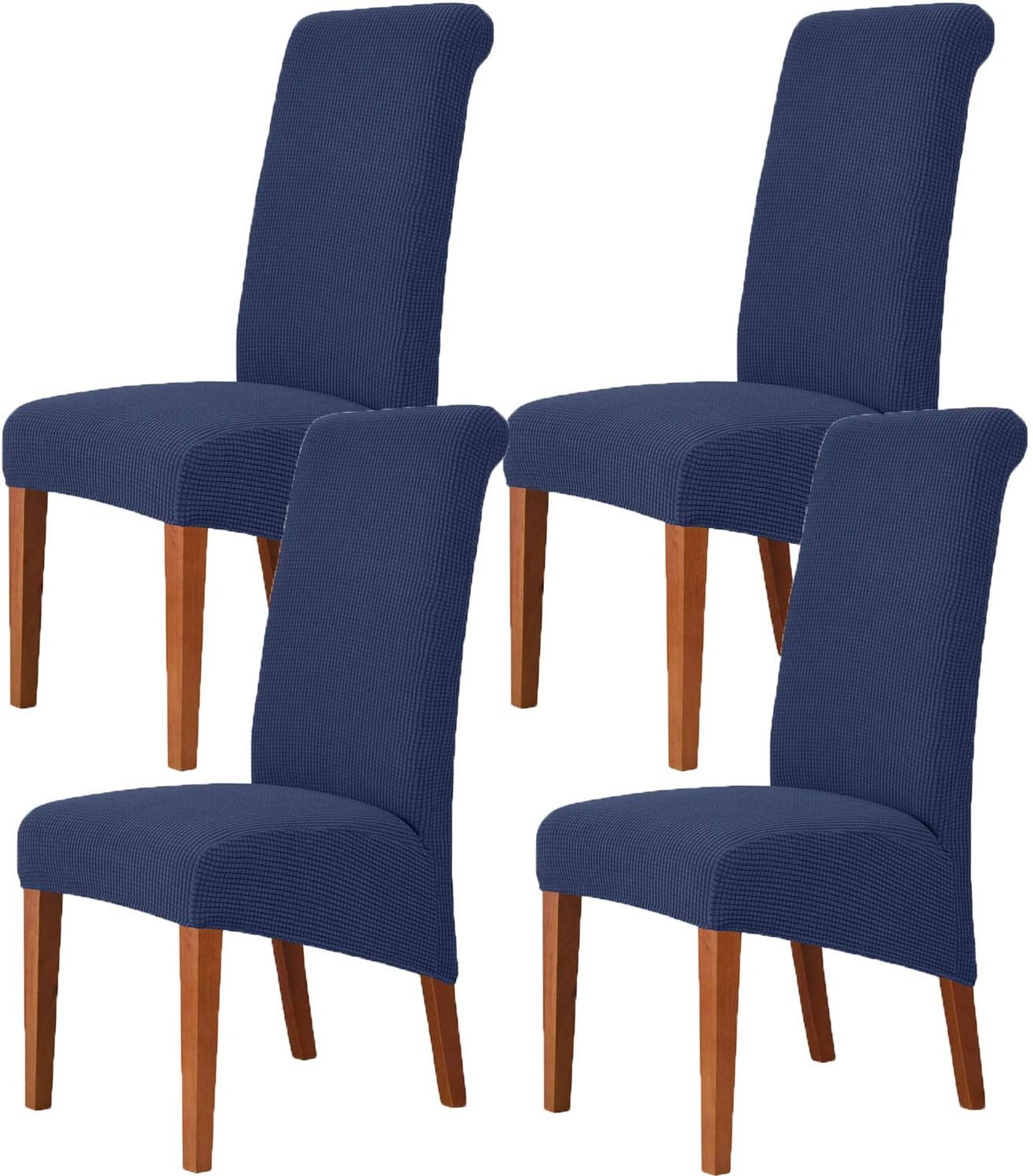 Deisy Dee Stretch XL/Oversized Soft Spandex Extra Large Dining Room Chair Covers for Kitchen Dining，Removable Washable Chair Protectors Slipcovers (Navy, 4)