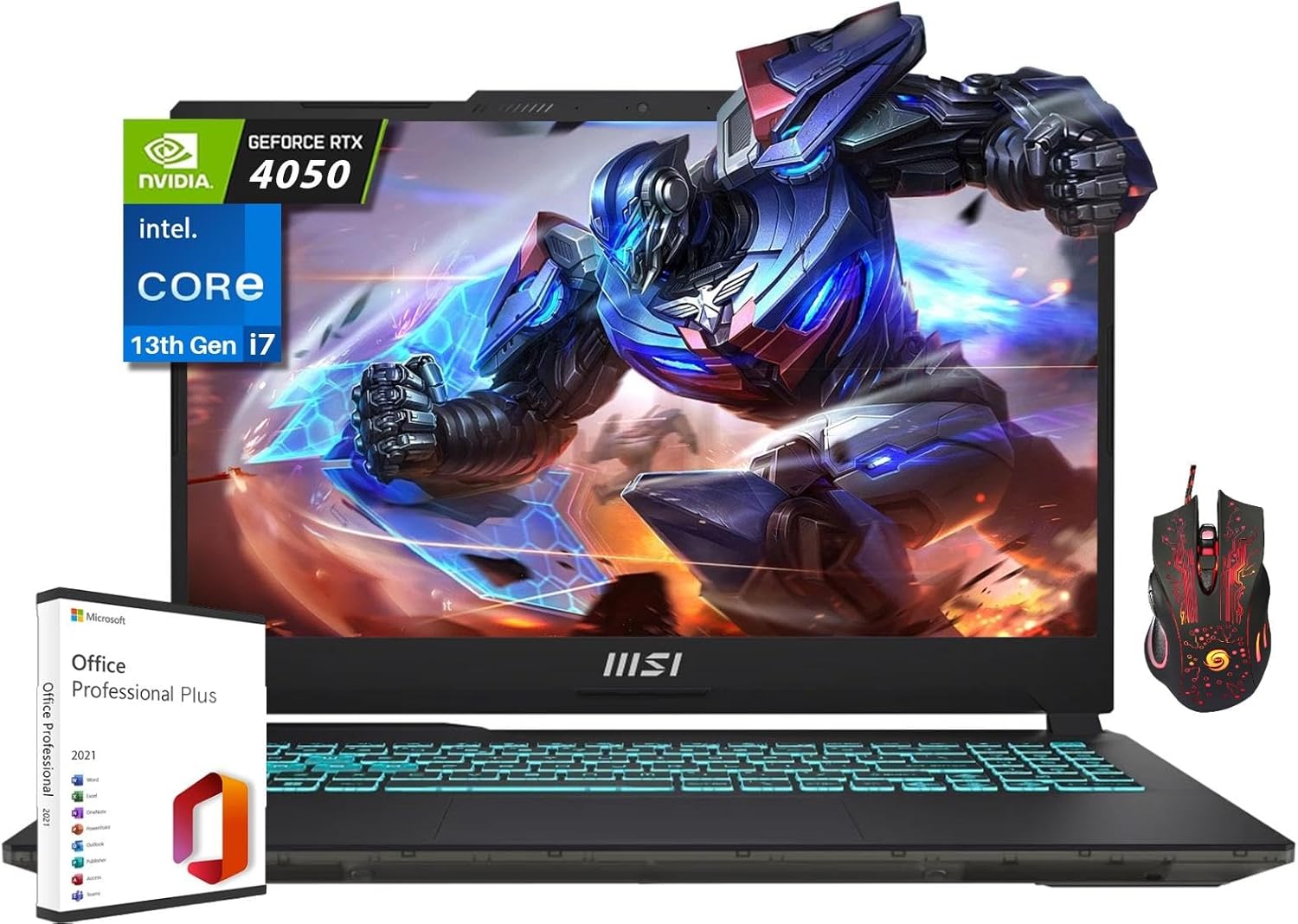 MSI 2024 Cyborg 15 Gaming Laptop, 15.6″ FHD 144Hz, Intel 10-Core i7-13620H, 32GB DDR5, 1TB SSD, GeForce RTX 4050, Backlit KB, Wi-Fi 6, Win 11 H, with Microsoft Office Lifetime License & Gaming Mouse