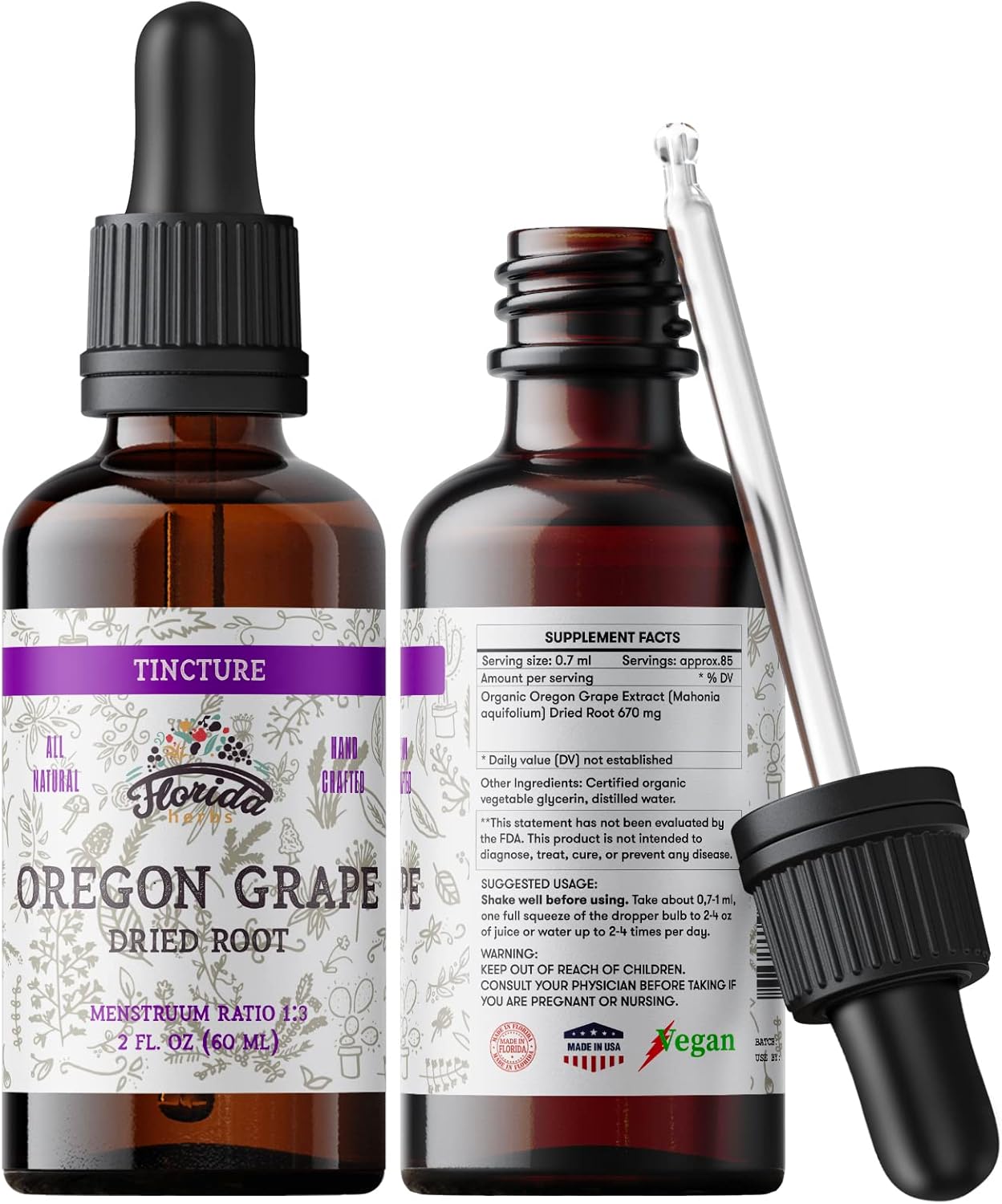 Oregon Grape Tincture, Organic Oregon Grape Extract (Mahonia aquifolium) – Non-GMO in Cold-Pressed Organic Vegetable Glycerin 2 oz