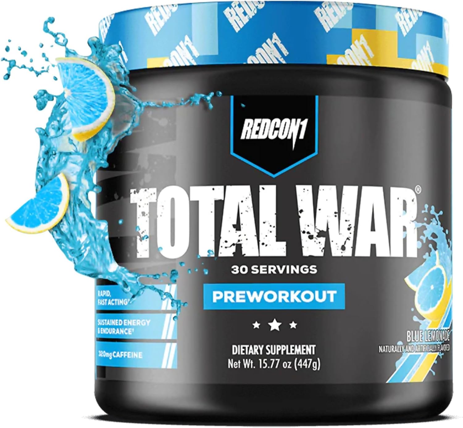 REDCON1 Total War Pre Workout Powder, Blue Lemonade – Beta Alanine + Citrulline Malate Keto Friendly Preworkout for Men & Women with 320mg of Caffeine – Fast Acting (30 Servings)