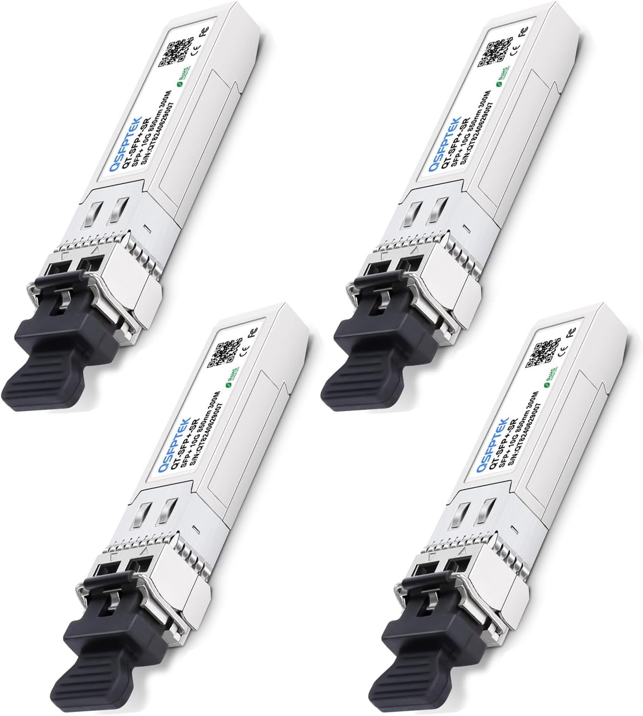 4Pack 10GBASE-SR SFP+ Transceiver LC Mini-GBIC Multimode 850nm, 300M, DDM 10G SFP+ Module for Cisco SFP-10G-SR, Ubiquiti UF-MM-10G, Netgear, Mikrotik, D-Link, Supermicro, Linksys