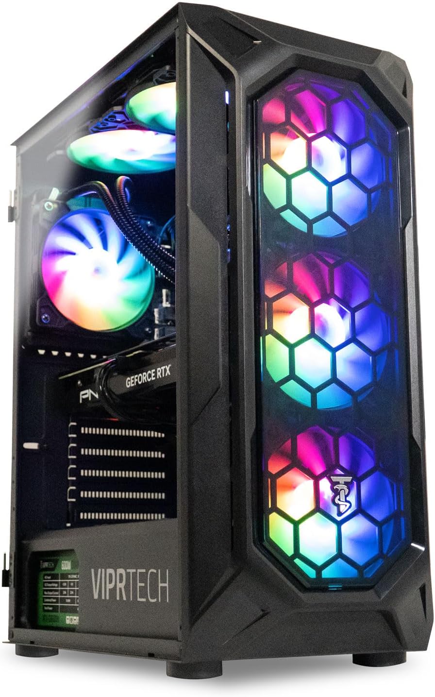 ViprTech Ghost 3.0 Liquid-Cooled PC – AMD Ryzen 5 5600X (12-LCore 4.6Ghz), RTX 4060 8GB, 32GB DDR4 3200, 1TB NVMe SSD, VR-Ready, Streaming, WiFi, RGB, Win 11, Gaming Desktop Computer, Black