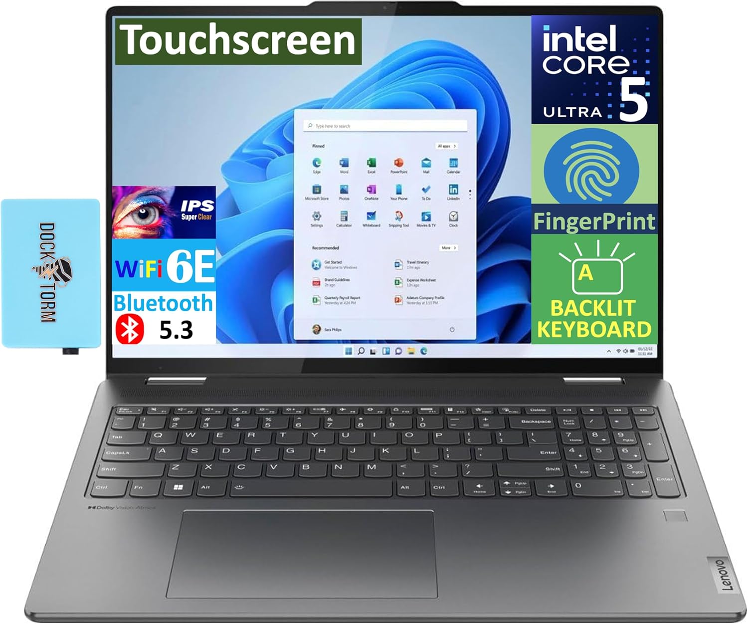 Lenovo Yoga 7i AI Powered 2-in-1 Laptop 16.0″ Touchscreen IPS WUXGA Display (Intel Ultra 5-125U, 16GB LPDDR5X, 512GB M.2 PCIe SSD, Backlit KB, Fingerprint, Win 11 Pro) w/DKZ USB Port Expander