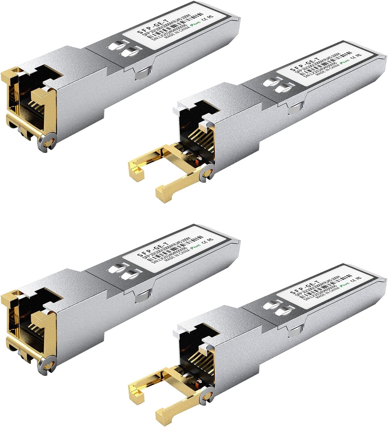 4PCS SFP to RJ45 Copper Module, 1000Base-T Gigabit Ethernet Transceiver – Compatible with Cisco, Meraki, Ubiquiti, D-Link, TP-Link, Supermicro, Netgear, MikroTik S-RJ01, 1.25G SFP-T, up to 100m