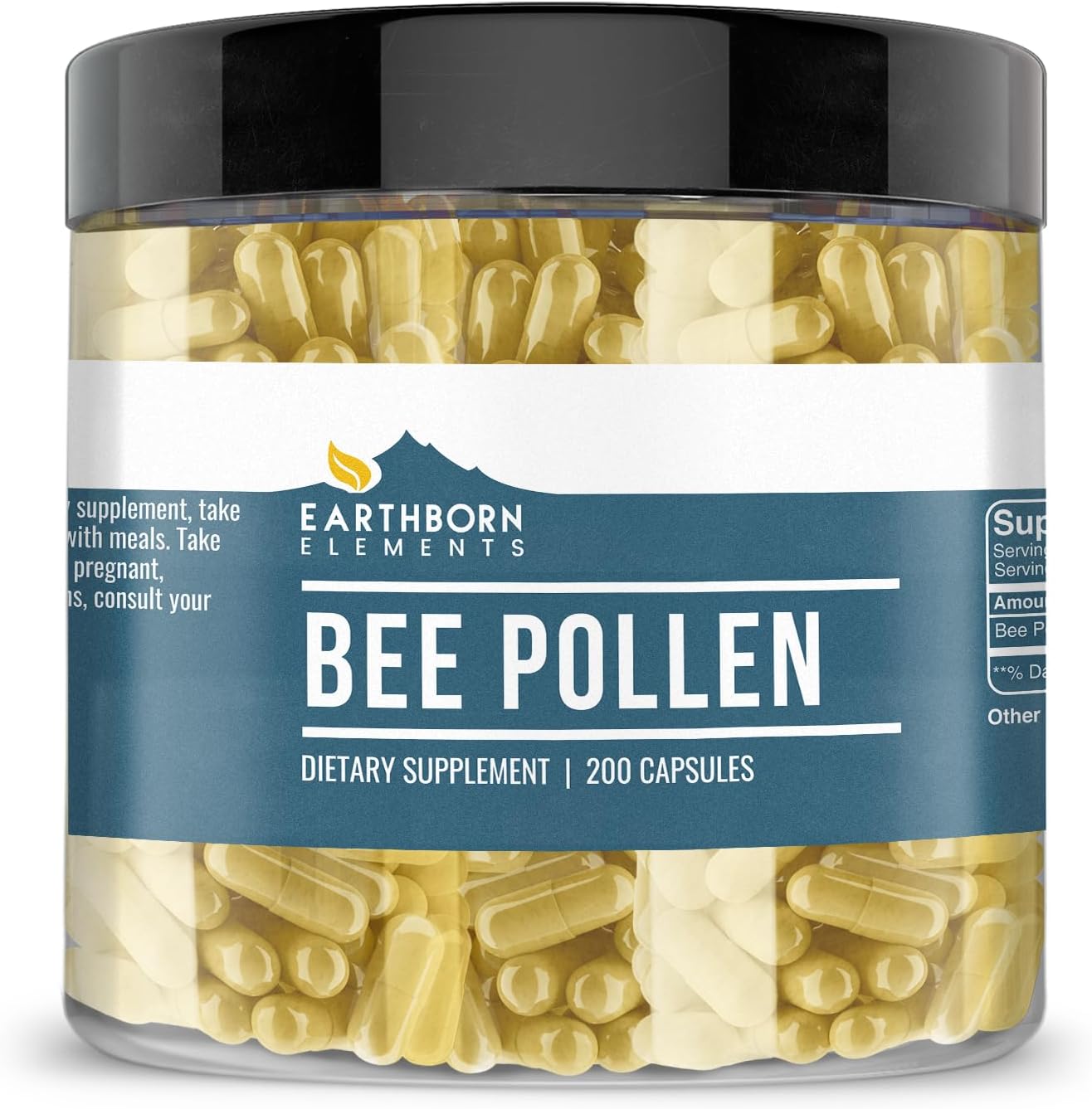 Earthborn Elements Bee Pollen 200 Capsules, Pure & Undiluted, No Additives