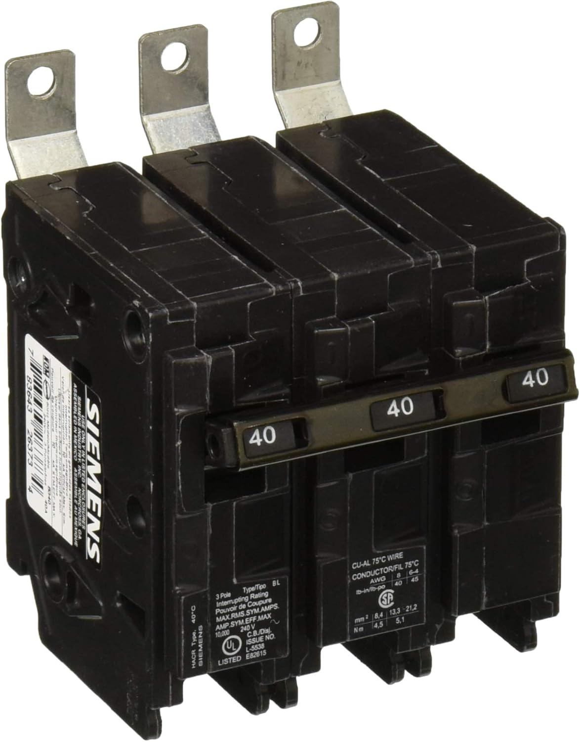 SIEMENS B340 40-Amp Three Pole 240-Volt 10KAIC Bolt in Breaker