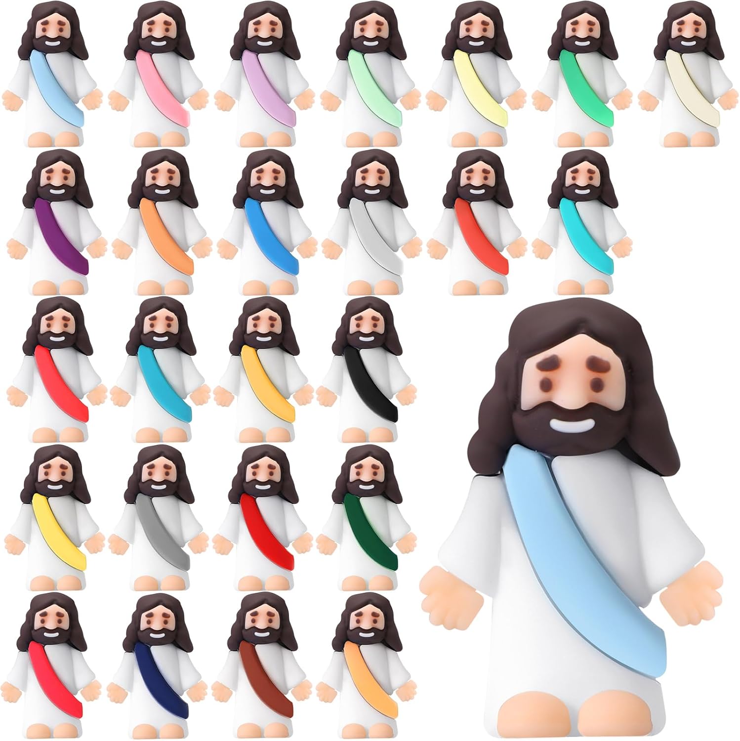 Bememo 25 Pcs Little Jesus Figures Original Design Mini Rubber Jesus Toys to Hide and Seek Religious Party Favors Sunday School Baptism Gifts(Comprehensive Colors)