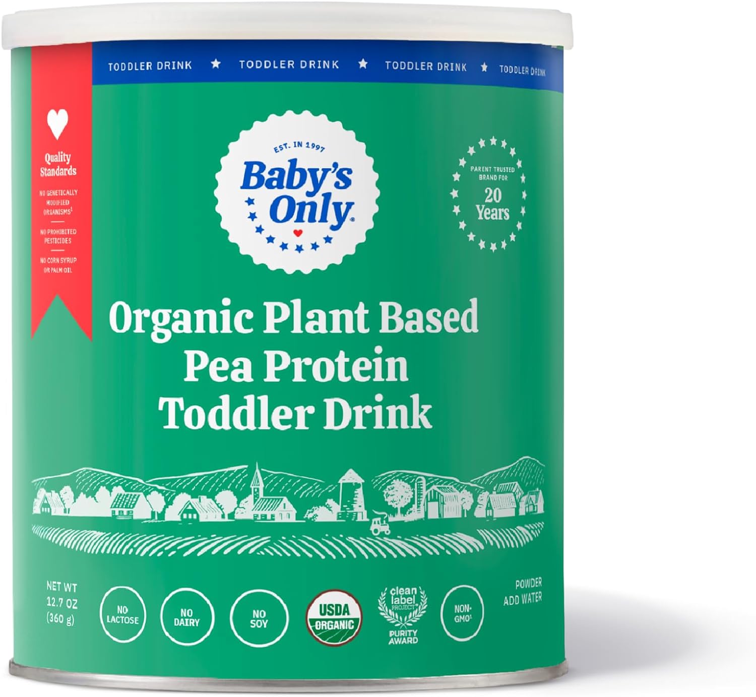 Baby’s Only Organic Plant Based Pea Protein Toddler Drink, Pea Protein Powder, No Dairy, Lactose or Soy, Organic Toddler Drink with Plant Protein & Iron, Toddlers 12 Months Old and Up, 12.7 oz, 1 Pack