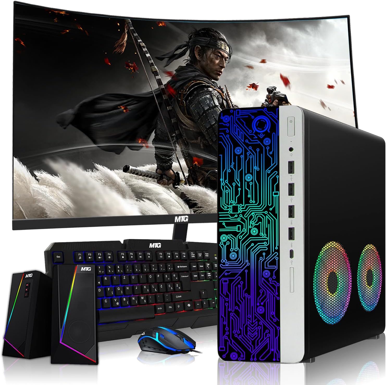 HP G4 Desktop Computer PC AMD Pro A10-9700 R7, 16GB RAM, 256GB SSD, 27 Inch Curved Monitor, RGB Speaker, Gaming Keyboard with AI-Enabled Copilot Key, Mouse, 2X ARGB Fan WiFi, Win 10 Pro (Renewed)