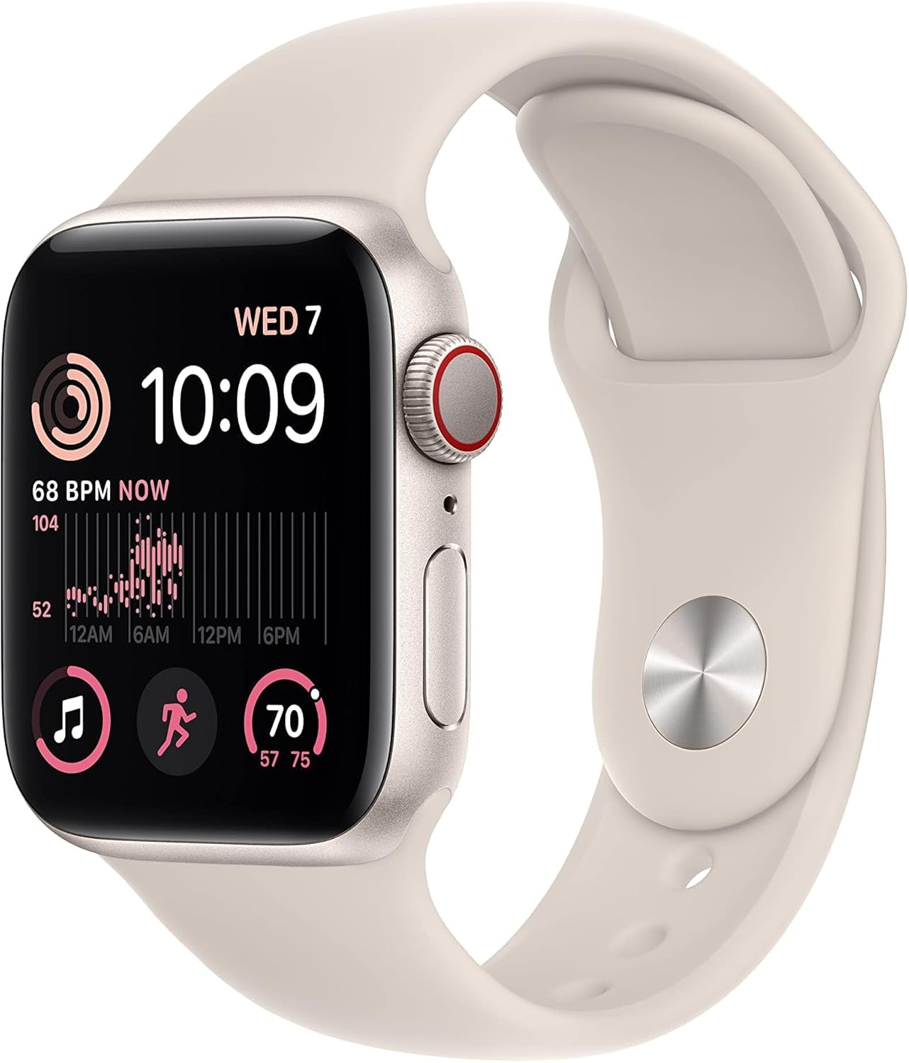 Apple Watch SE (2nd Gen) (GPS + Cellular, 40mm) – Starlight Aluminum Case with Starlight Sport Band, M/L (Renewed)