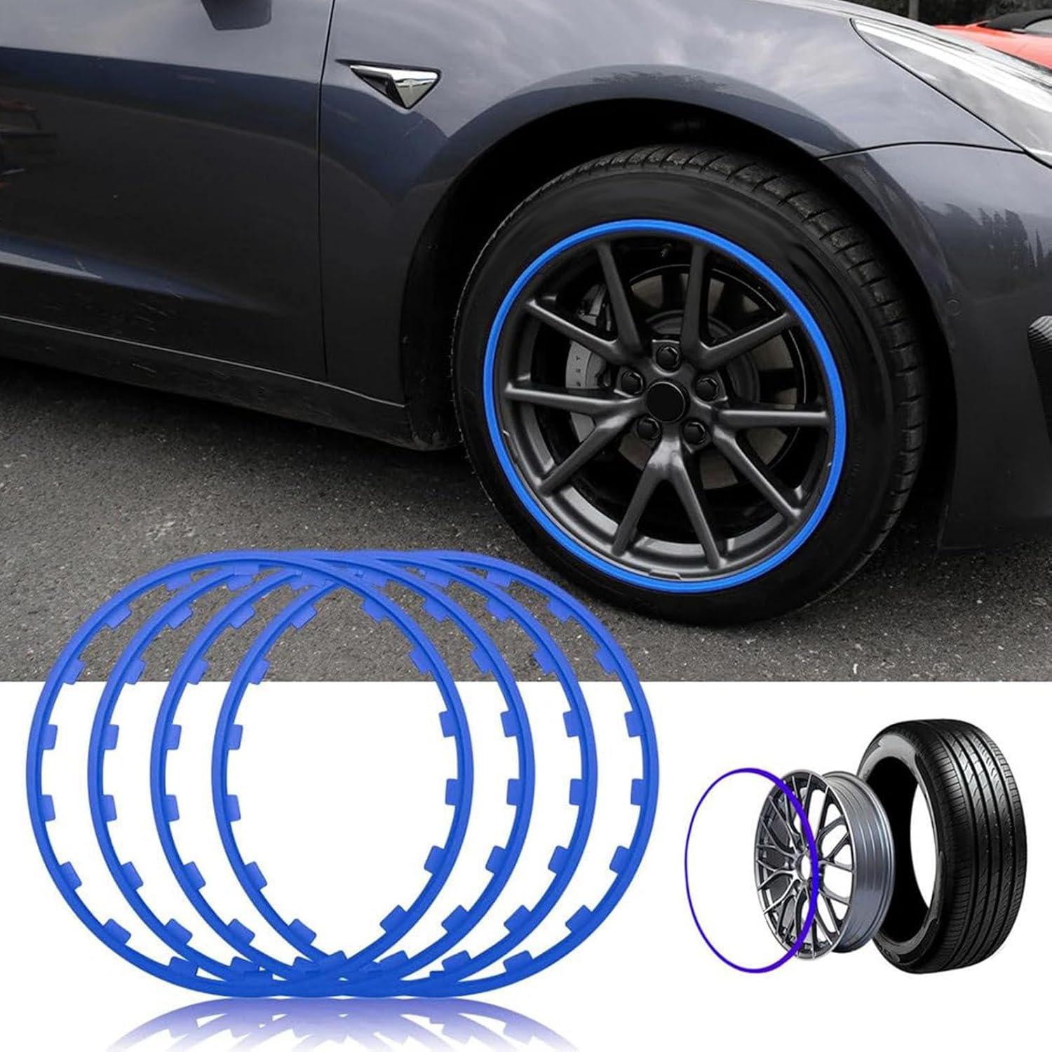 Car Wheel Rim Protectors, 16-20in Alloy Wheel Edge Ring Rim Protectors, Tire Trim Rings Alloy Wheel Protectors Nylon Wheel Rim Protection Ring(Size:17 inch,Color:Blue)