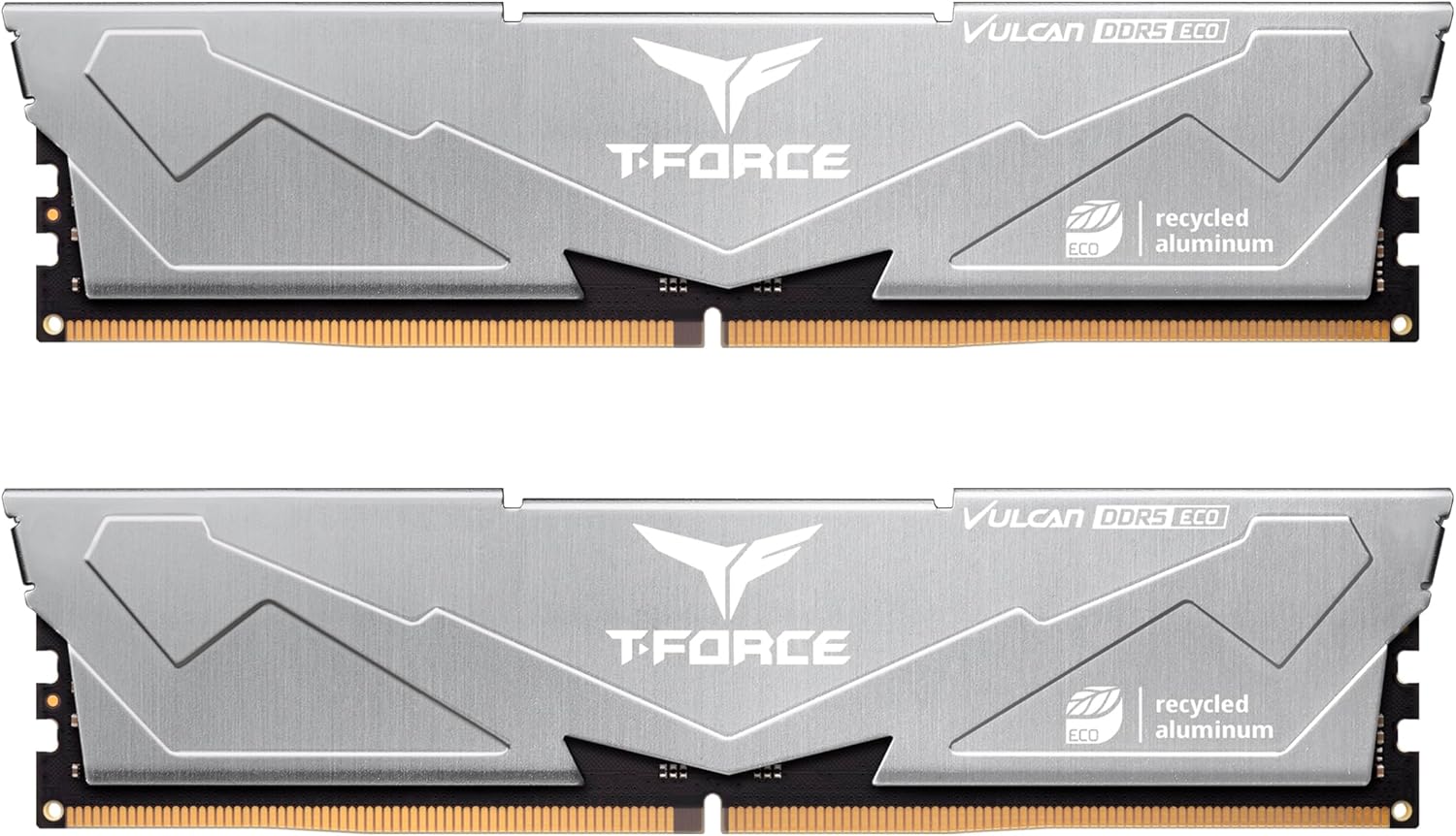 TEAMGROUP T-Force Vulcan ECO DDR5 32GB (2x16GB) 6000MHz (PC5-48000) CL30 Desktop Memory Module Ram for 600 700 Series Chipset XMP 3.0 Silver FLESD532G6000HC30DC01…