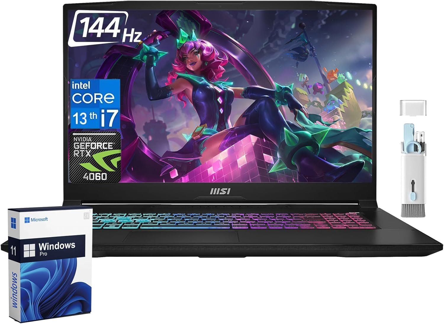 MSI Katana 17 Gaming Laptop 2024, 17.3″ 144Hz FHD Display, Intel 10-Cores i7-13620H, GeForce RTX 4060, 32GB DDR5, 2TB SSD, USB-Type C, Win 11 Pro, with Cleaning Kit