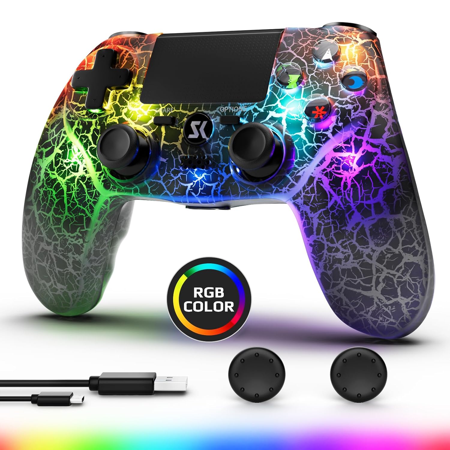 Wireless Controller for PS4, LED Backlit Controller for Sony PlayStation 4, 1000mAh Battery, Double Shock 6-Axis Motion Sensor, Built-in Speaker & 3.5mm Headphone Jack, Adjustable RGB Backlight, Black