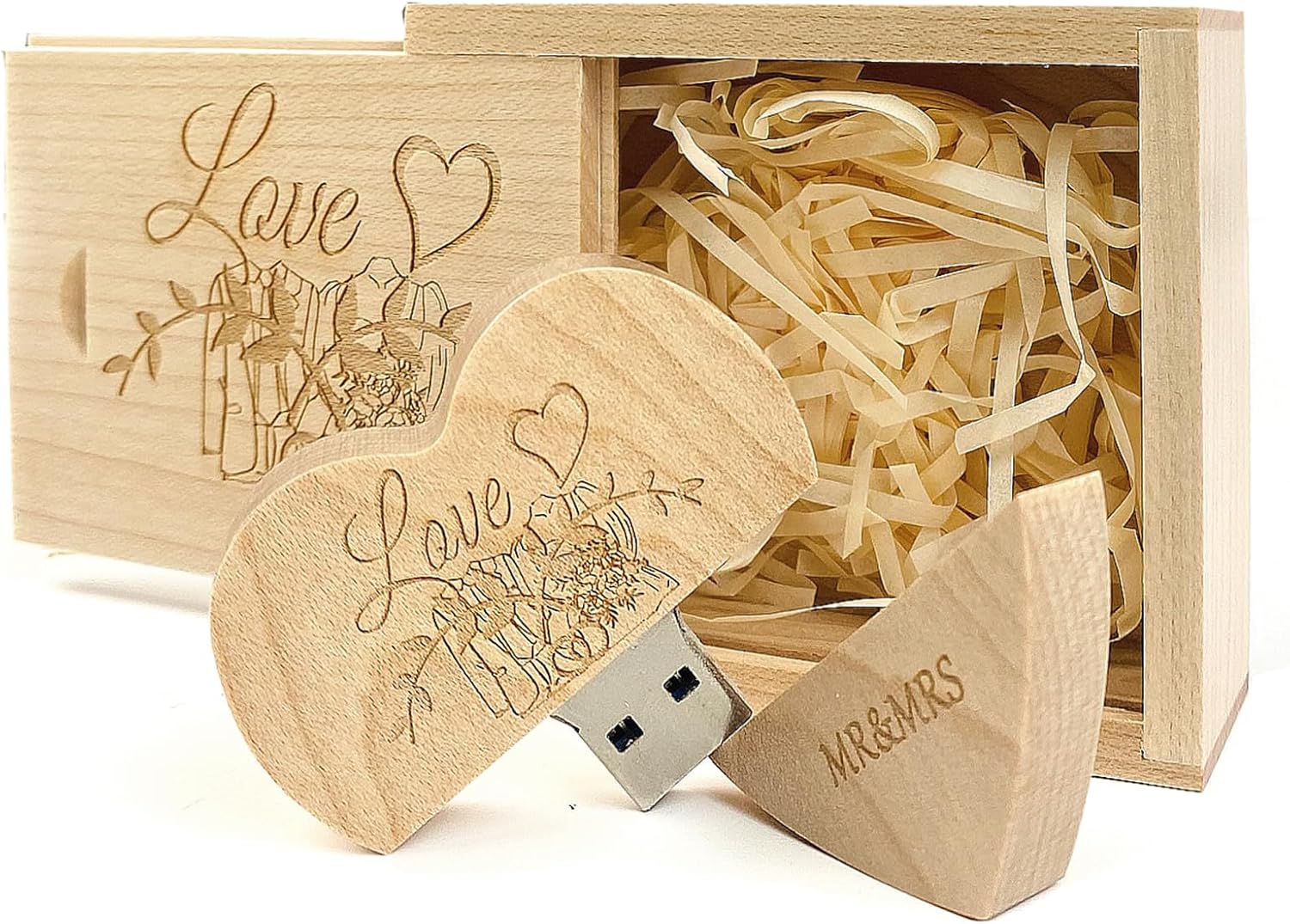 Heart Shape Wood USB Flash Drive 64GB USB 3.0 with Gift Box,TATMOHIK Wedding USB Memory for Storing Photos Maple Wooden Thumb Drive for Keepsakes for Wedding, Birthday, Valentines Day