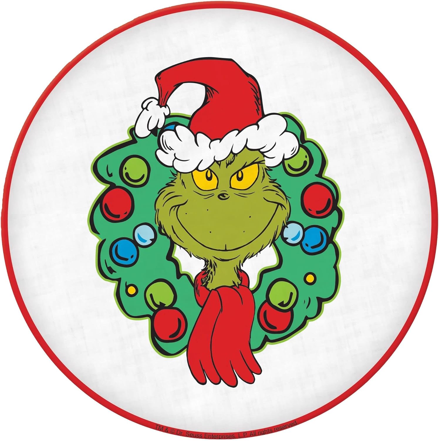 Amscan Multicolor Melamine Traditional Grinch Round Platter (14″) – Perfect for Celebrations, Themed Events & Parties – 1 Pc.