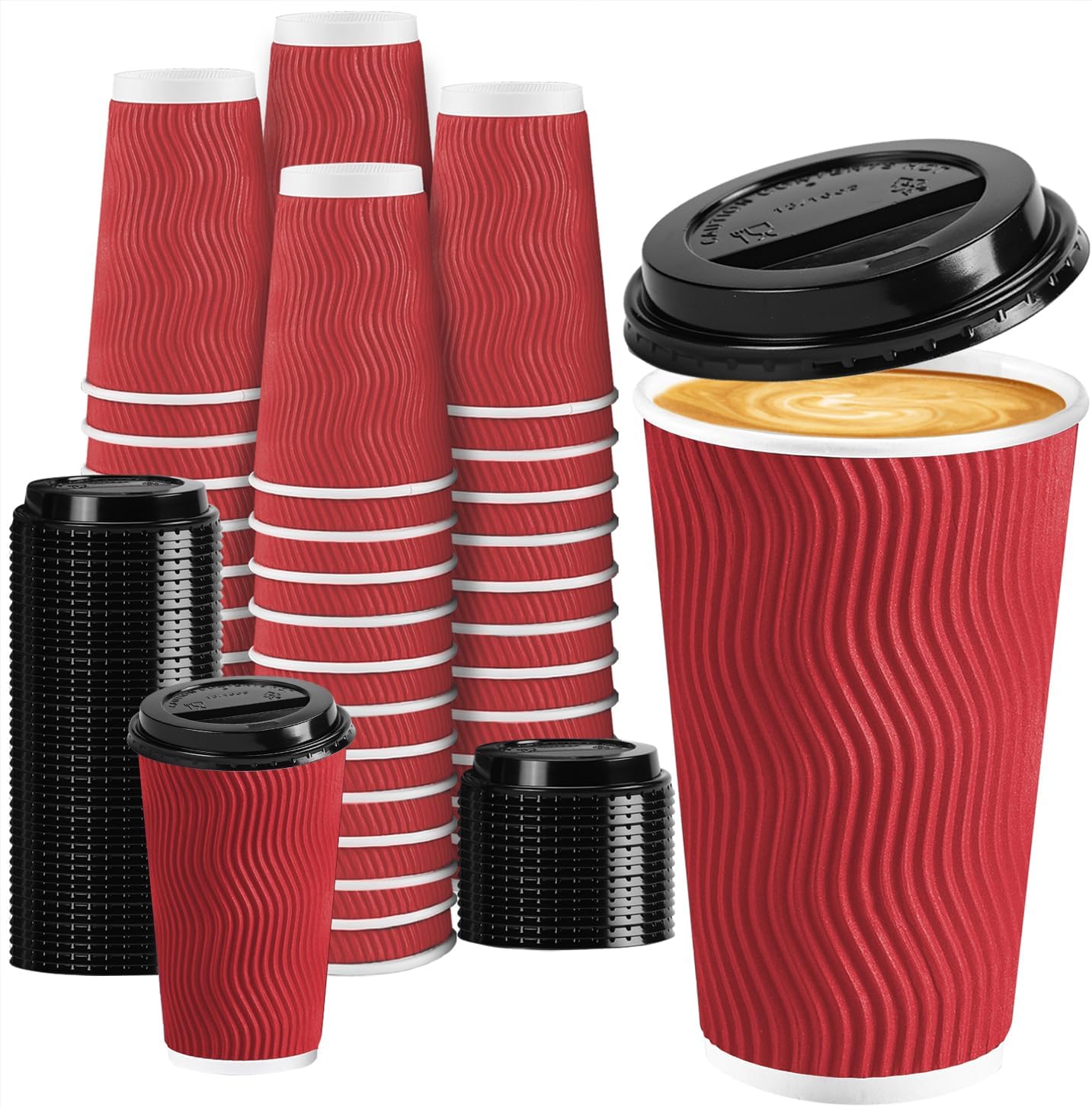 Lamosi 16 OZ Christmas To go Coffee Cups with Lids 60 Pack, Disposable Coffee Cups with Lids 16 oz, Paper Cups 16 oz, Hot Cups, Throw Away Coffee Cups with Lids for Christmas Party and Reception (Red)