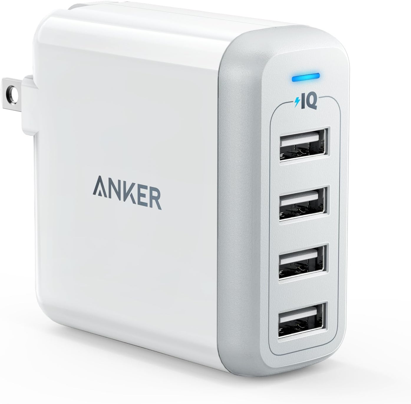 Anker Charger, 40W 4-Port USB Phone Charger with Foldable Plug, PowerPort 4 for iPhone 14/Pro/Pro Max/13/12, iPad Pro/Air/Mini, Galaxy S23/S22/S21, Note 20 Ultra, LG, Nexus, HTC, and More