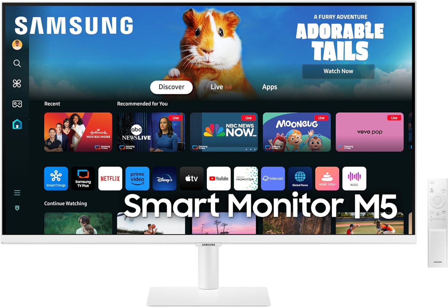 SAMSUNG 27-Inch M5 (M50D) Series FHD Smart Monitor with Streaming TV, Speakers, HDR10, Gaming Hub, Multiple Ports, Workout Tracker, Vision Accessibility Tools, LS27DM501ENXZA, 2024 (Renewed)