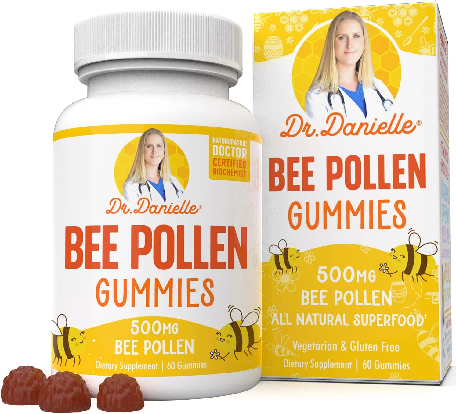 Bee Pollen Gummies by Dr. Danielle, Best Bee Pollen Gummy Supplement, 500mg