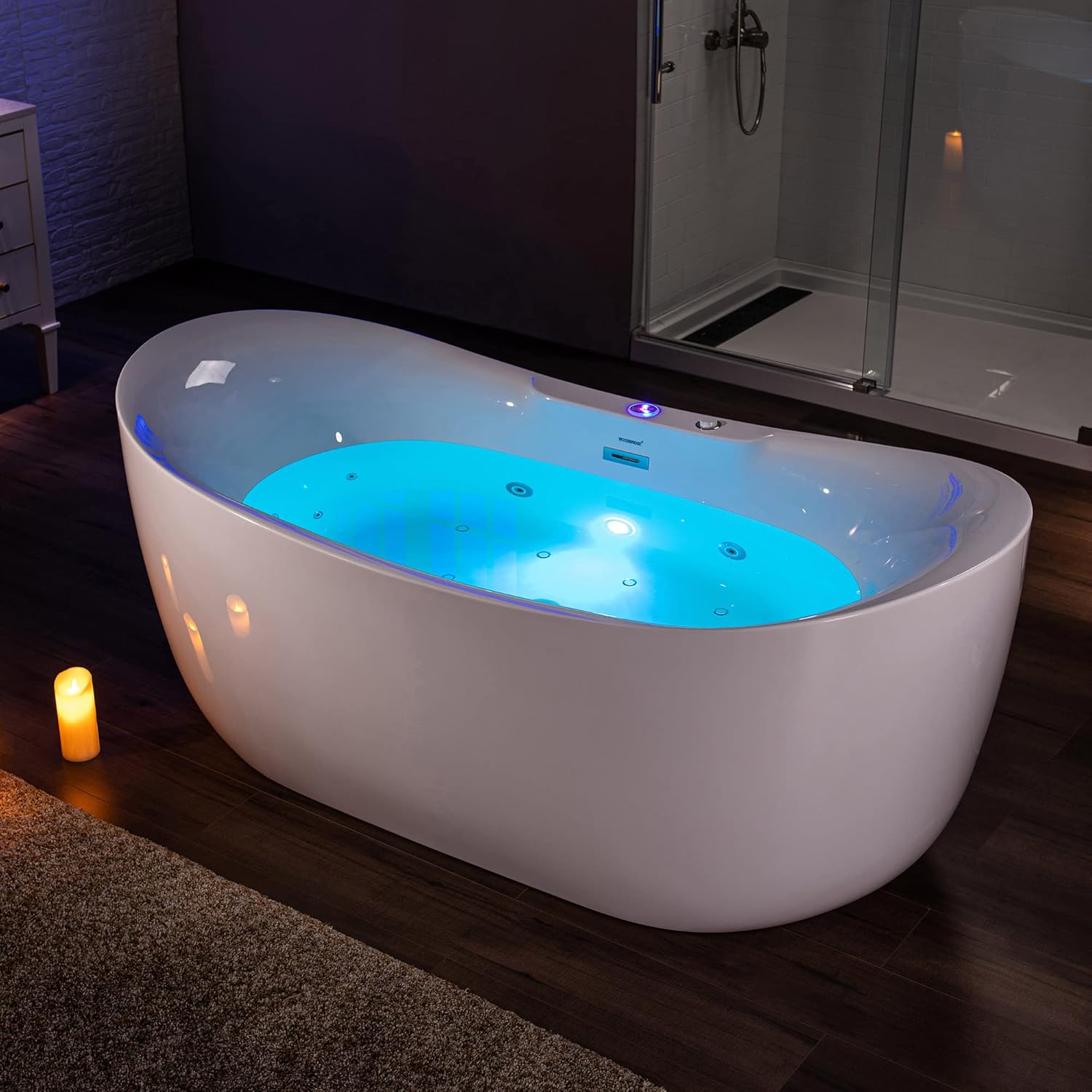 WOODBRIDGE 72″ x 35-3/8″ Whirlpool Water Jetted and Air Bubble Freestanding Heated Soaking Combination Bathtub with LED control panel, BJ400