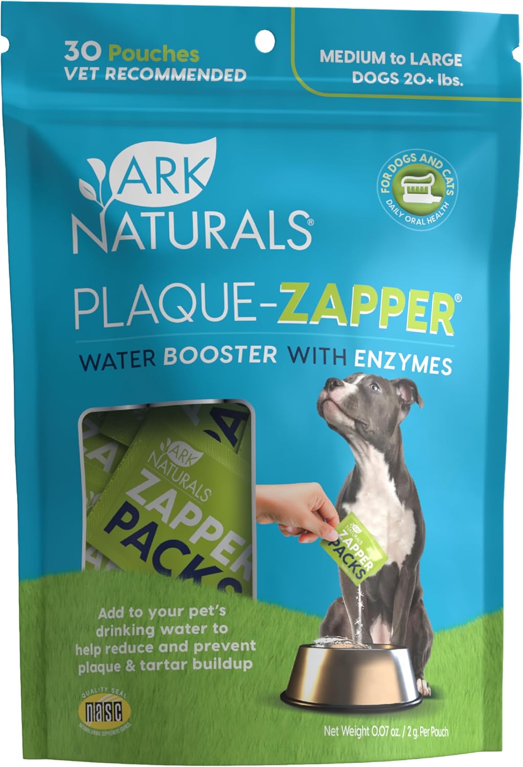 Ark Naturals Plaque Zapper, Tasteless Water Fizzy for Cats and Dogs, Reduces Bad Breath, Plaque and Tartar, 30 Count, Medium & Large Bowls