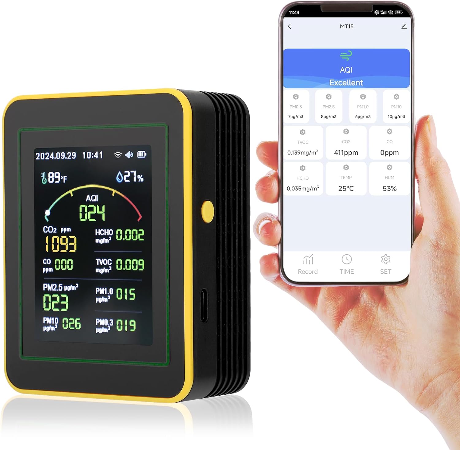 15-in-1 Air Quality Monitor Indoor with WiFi, Alerts & Notifications, Air Quality Tester CO2/CO/HCHO/TVOC/AQI/PM0.3/PM1.0/PM2.5/PM10/Thermometer/Humidity Monitor, for Home/Office/School