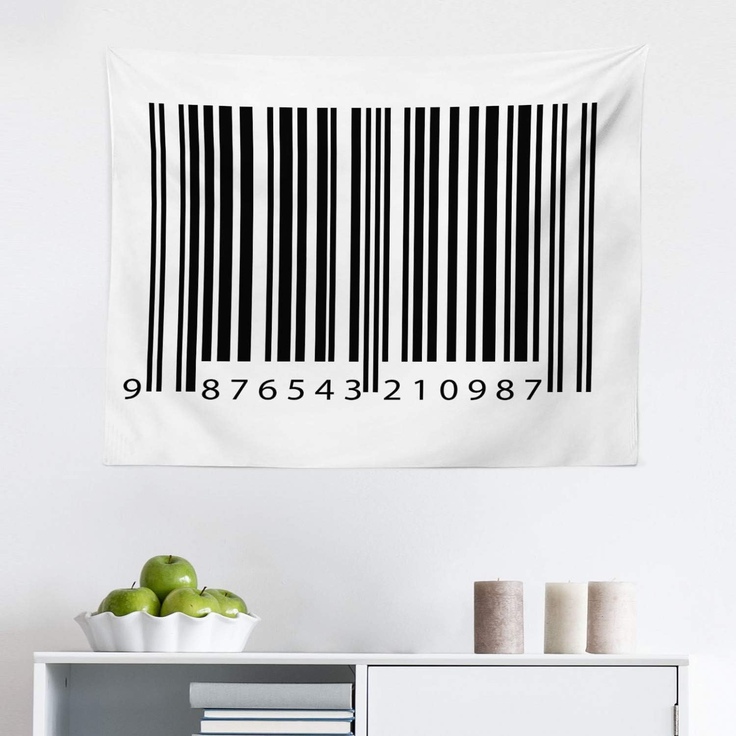 Lunarable Striped Tapestry, Barcode Background Codes Data Software Linear One-Dimensional Work of Art, Fabric Wall Hanging Decor for Bedroom Living Room Dorm, 28″ X 23″, Black White