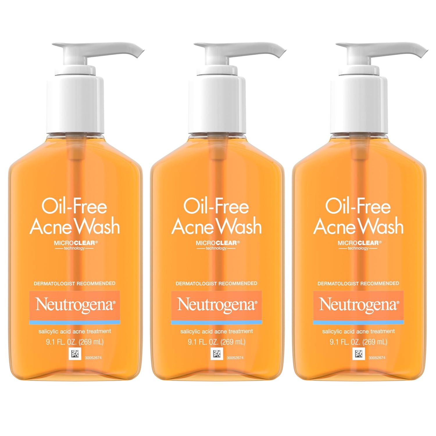 Neutrogena Oil-Free Acne Fighting Facial Cleanser with Salicylic Acid Acne Treatment Medicine, Daily Oil-Free Acne Face Wash for Acne-Prone Skin, 9.1 fl. Oz, 3 Pack