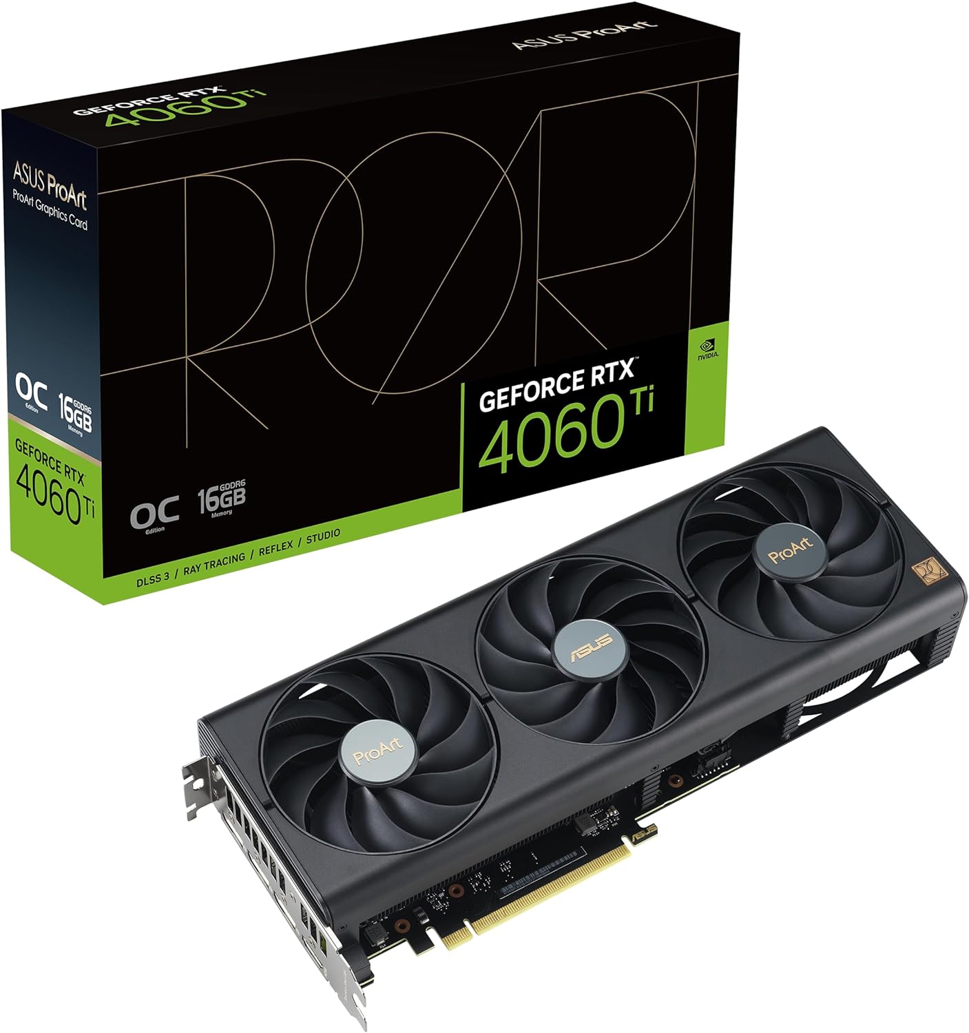 ASUS ProArt GeForce RTX 4060 Ti OC Edition 16GB GDDR6 Gaming Graphics Card (NVIDIA GeForce RTX4060Ti DLSS 3, PCIe 4.0, 1x HDMI 2.1a, 3X DisplayPort 1.4a, PROART-RTX4060TI-O16G)