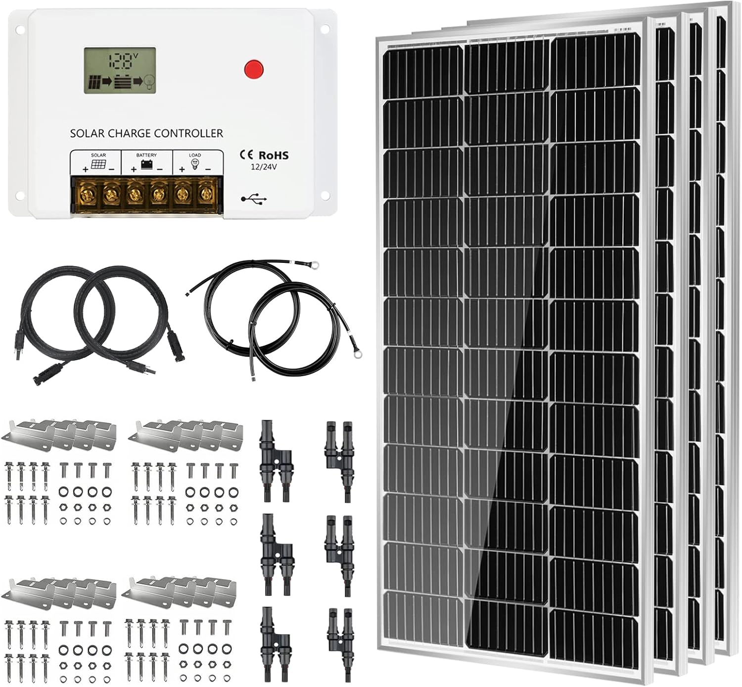 HQST Starter 400W 30PWM Controller 4 Pieces monocrystalline Silicon Glass Set