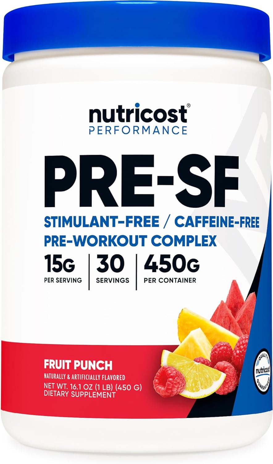 Nutricost Stim-Free Pre-Workout Powder Fruit Punch 30 Servings – Gluten Free, Non-GMO