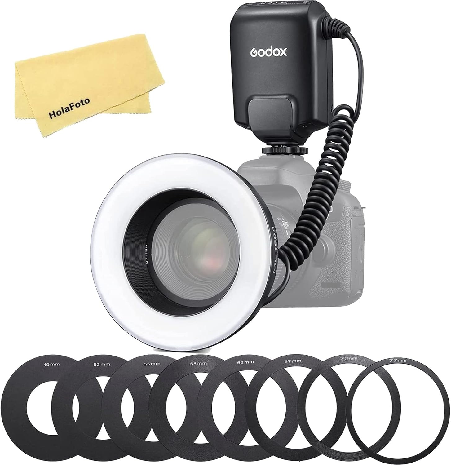 Godox ML-150II ML150II LED Macro Ring Flash GN12 0.1-2s Recycle Time 5800K±200K for Canon Sony Nikon Fuji Olympus Panasonic Camera for Insect,Flowers,Portraits,Dental,Jewelry,Plant Etc Photography