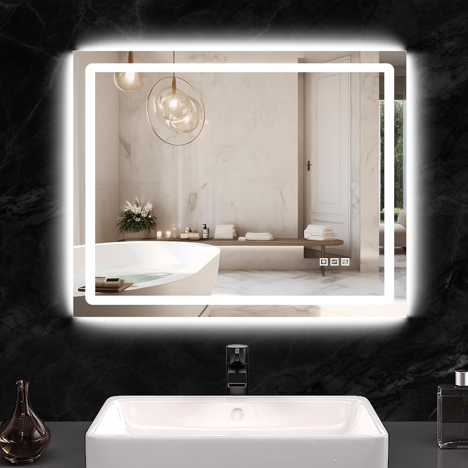 DURASPACE 40 x 32 inch Led Bathroom Mirror with Frontlit and Backlit,Dimmable Vanity Wall Mirror Anti-Fog Memory Mirrors for Bathroom Vanity (Vertical/Horizontal)