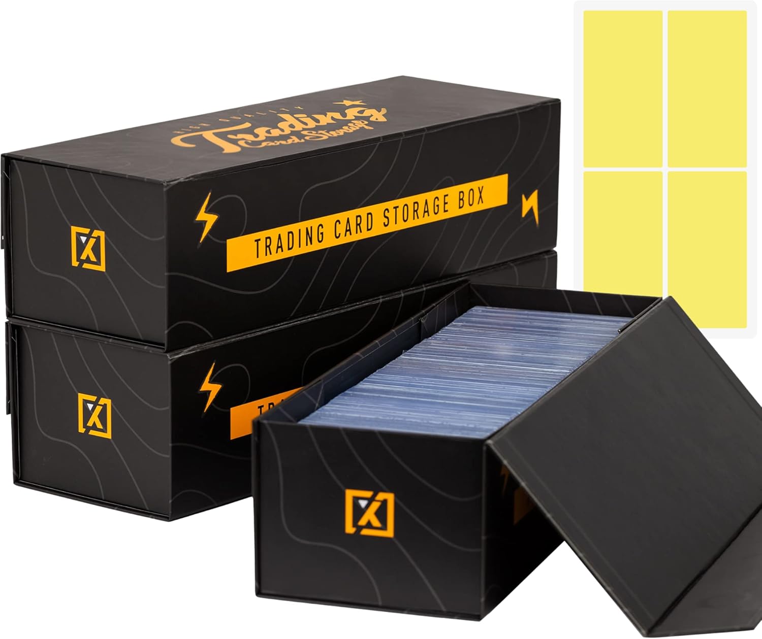 QuickFold Trading Card Storage Box [3 PACK] Magnetic Lid | Sports Card Storage Fits 800 Cards, 200 Toploaders, or 50 One Touch | Baseball Card Storage Box – Labels included