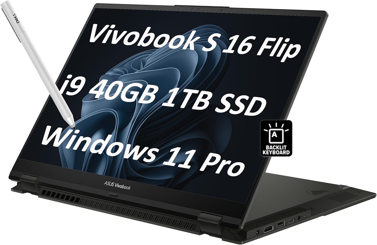 ASUS Vivobook S 16 Flip 2-in-1 Laptop (16″ FHD+ Touchscreen, Intel 14-Core i9-13900H, 40GB RAM, 1TB SSD, IST Stylus) for Creator, Photographer, Designer, Backlit KB, Win 11 Pro w/AI Copilot, Black